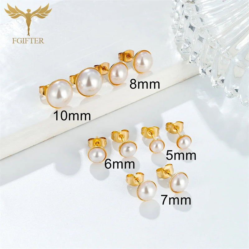 Golden Stainless Steel Stud Earings for Women 12 Pairs Pack 5-10mm