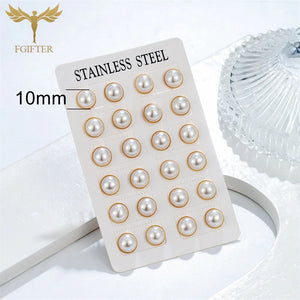 Golden Stainless Steel Stud Earings for Women 12 Pairs Pack 5-10mm