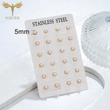Golden Stainless Steel Stud Earings for Women 12 Pairs Pack 5-10mm