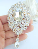 Golden Tone Teardrop Necklace Pendant Clear Rhinestone Crystal