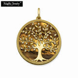 Golden Tree Pendant, Tiger Eye Ethnic Jewelry, 925 Sterling Silver