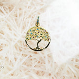 Sterling Silver Golden Tree Round Necklace Pendant Winter Jewelry Gift