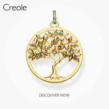 Sterling Silver Golden Tree Round Necklace Pendant Winter Jewelry Gift