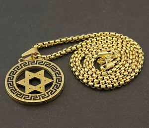 Vintage Stainless Steel Star Of David Jewish Charm Pendant Necklace