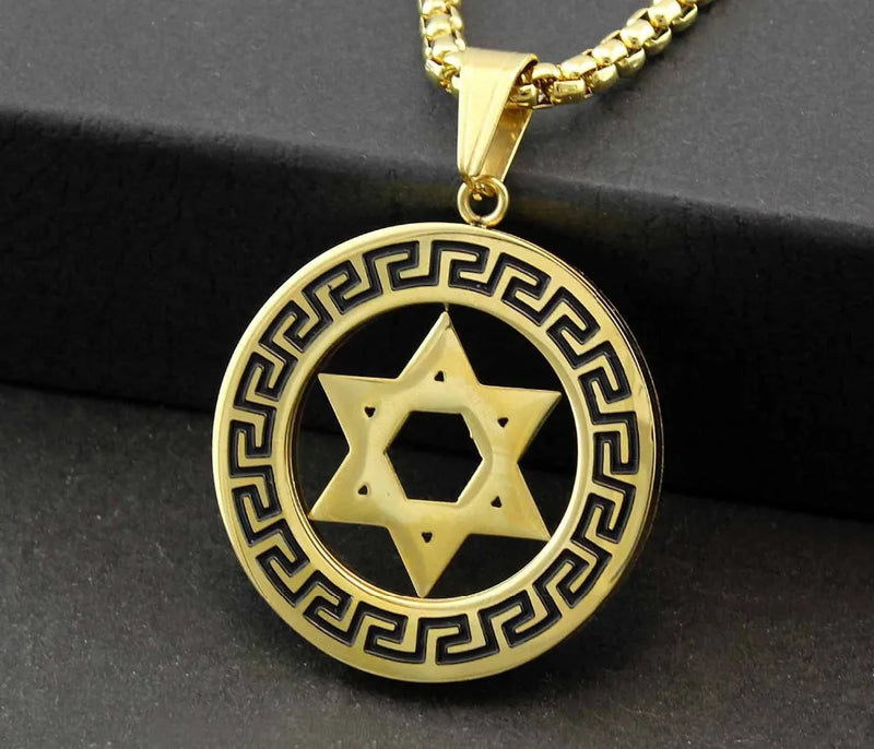 Vintage Stainless Steel Star Of David Jewish Charm Pendant Necklace