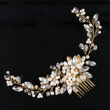 Golden Wire Bridal Hair Comb with Pearl Beads