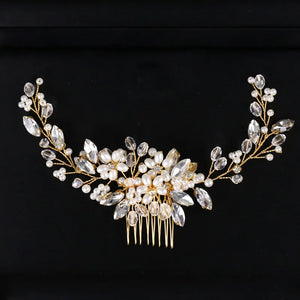 Golden Wire Bridal Hair Comb with Pearl Beads
