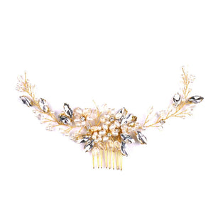 Golden Wire Bridal Hair Comb with Pearl Beads