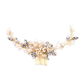 Golden Wire Bridal Hair Comb with Pearl Beads