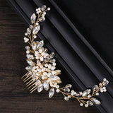 Golden Wire Bridal Hair Comb with Pearl Beads