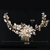 Golden Wire Bridal Hair Comb with Pearl Beads