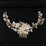 Golden Wire Bridal Hair Comb with Pearl Beads