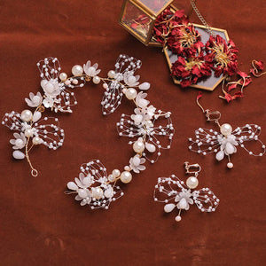 Golden Crystal Rhinestone Flower Bride Hair Vine Bridal Headband