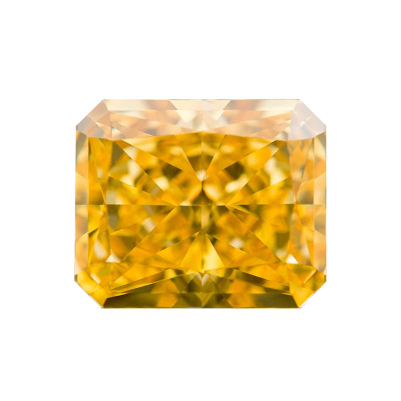 Golden Yellow High Carbon Diamond Radiant Crushed Ice CZ 4K Cutting 5A+