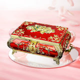 Floral Engraved Jewelry Box Golden and Red Trinket Box Decorative