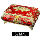 Floral Engraved Jewelry Box Golden and Red Trinket Box Decorative