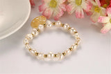 Golden Beads & Pearl Rope Chain Bracelet Women Jewelry Stainless Steel Charm