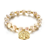 Golden Beads & Pearl Rope Chain Bracelet Women Jewelry Stainless Steel Charm