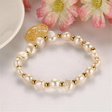 Golden Beads & Pearl Rope Chain Bracelet Women Jewelry Stainless Steel Charm