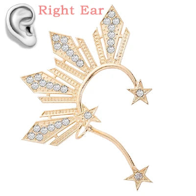 Crystal Star Ear Clip Earrings Hyperbole Rhinestone Stars Big Ear Cuff