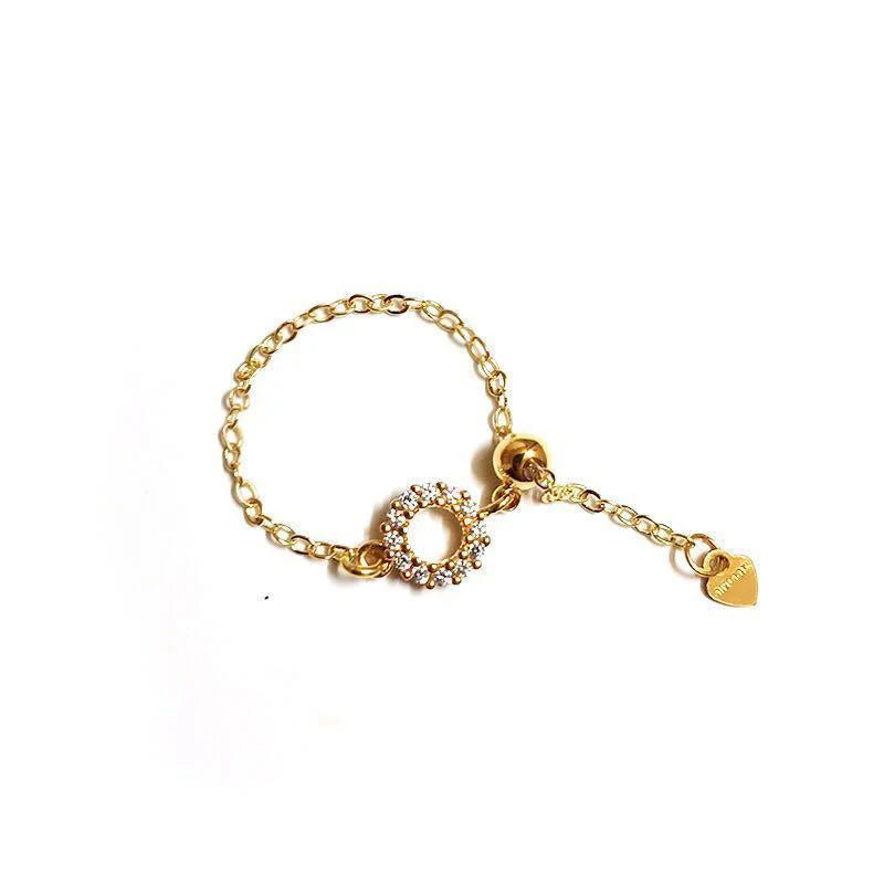 Golden Diamond Round Ladies Ring Adjustable Charm Jewelry