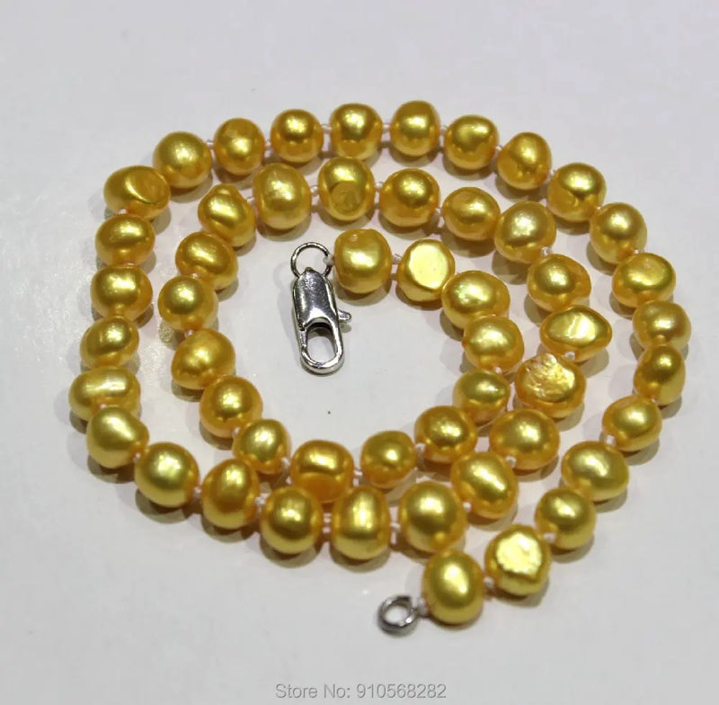 Golden Freshwater Pearl Necklace Baroque 7-8mm 17INCH