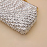 Golden Rhombus Pearl Chain Diagonal Coin Purse with Snaps Closure