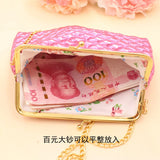 Golden Rhombus Pearl Chain Diagonal Coin Purse with Snaps Closure