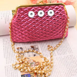 Golden Rhombus Pearl Chain Diagonal Coin Purse with Snaps Closure