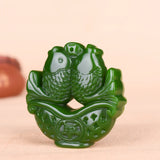Goldfish Green Jade Pendant Necklace Hand-Carved Natural Charm Jewellery
