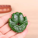 Goldfish Green Jade Pendant Necklace Hand-Carved Natural Charm Jewellery