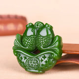 Goldfish Green Jade Pendant Necklace Hand-Carved Natural Charm Jewellery