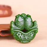 Goldfish Green Jade Pendant Necklace Hand-Carved Natural Charm Jewellery