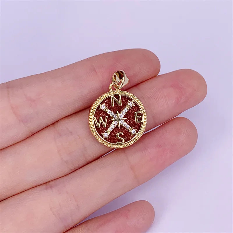 Goldstone Sandstone Pendant Charms with Cubic Zirconia 17x19mm