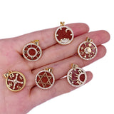 Goldstone Sandstone Pendant Charms with Cubic Zirconia 17x19mm