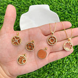 Goldstone Sandstone Pendant Charms with Cubic Zirconia 17x19mm