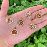 Goldstone Sandstone Pendant Charms with Cubic Zirconia 17x19mm