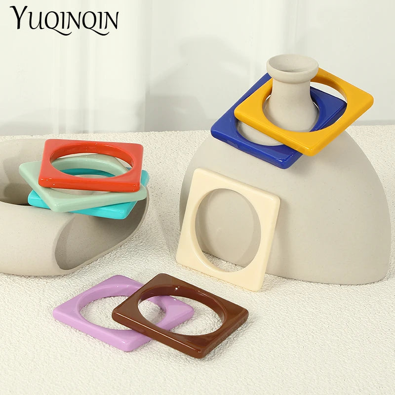 Colorful Acrylic Bangles for Women Girl Geometric Square Indian Bangle Bracelets