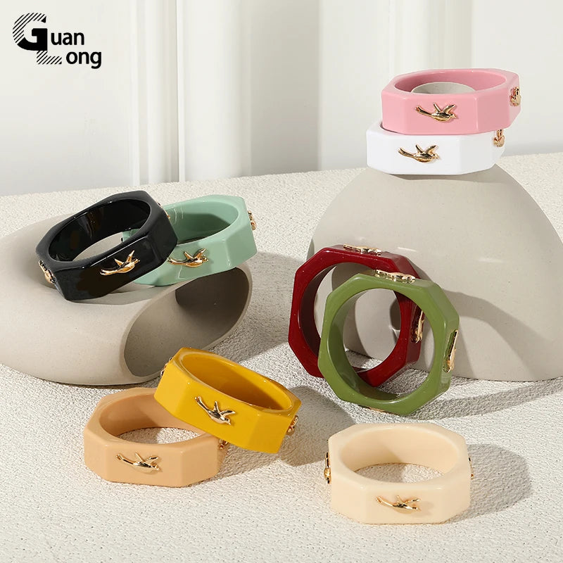 GongLong Multicolor Bee Acrylic Bangles with Charm