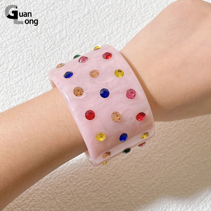 Geometric Acrylic Crystal Bangle Bracelets Wide Open Bangles for Women