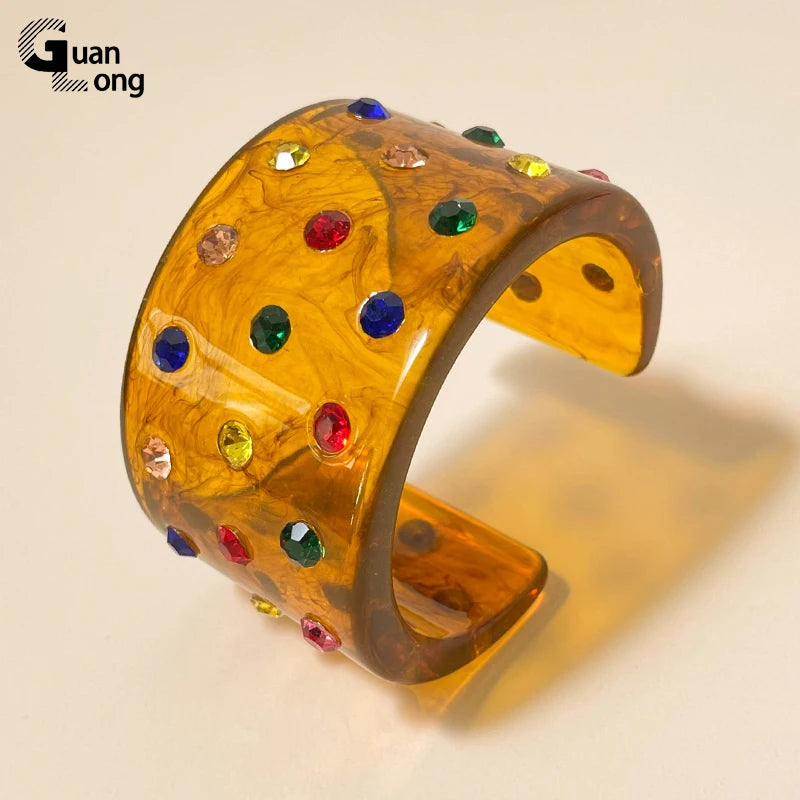 Geometric Acrylic Crystal Bangle Bracelets Wide Open Bangles for Women