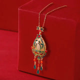 Enamel Craft Clavicle Chain Red Jade Necklace Ancient Style