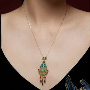 Enamel Craft Clavicle Chain Red Jade Necklace Ancient Style