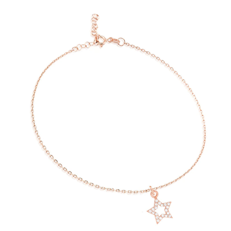 925 Silver Star Anklet with Zircon