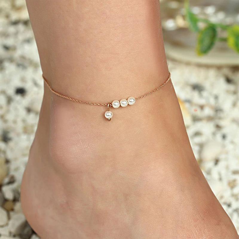 Pearl Rose Plated Chain 925 Silver Anklet