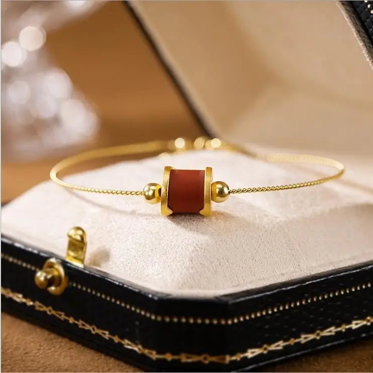 South Red Lucky Beads Bracelet Silver Plated Agate Stone Hand Jewelry