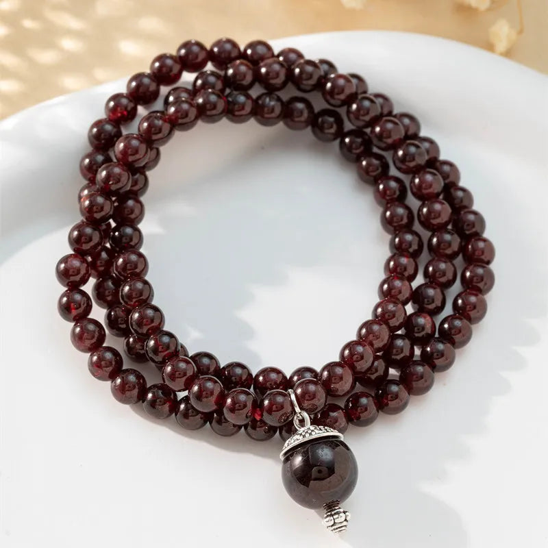 6MM Natural Stone Garnet Round Bead Yaga Bracelet For Women