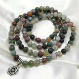 Women Bracelet Agates 6mm Beads Stone Flower Charm Bracelet Round Bead