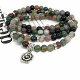Women Bracelet Agates 6mm Beads Stone Flower Charm Bracelet Round Bead