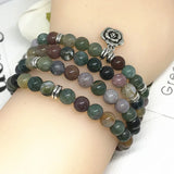Women Bracelet Agates 6mm Beads Stone Flower Charm Bracelet Round Bead